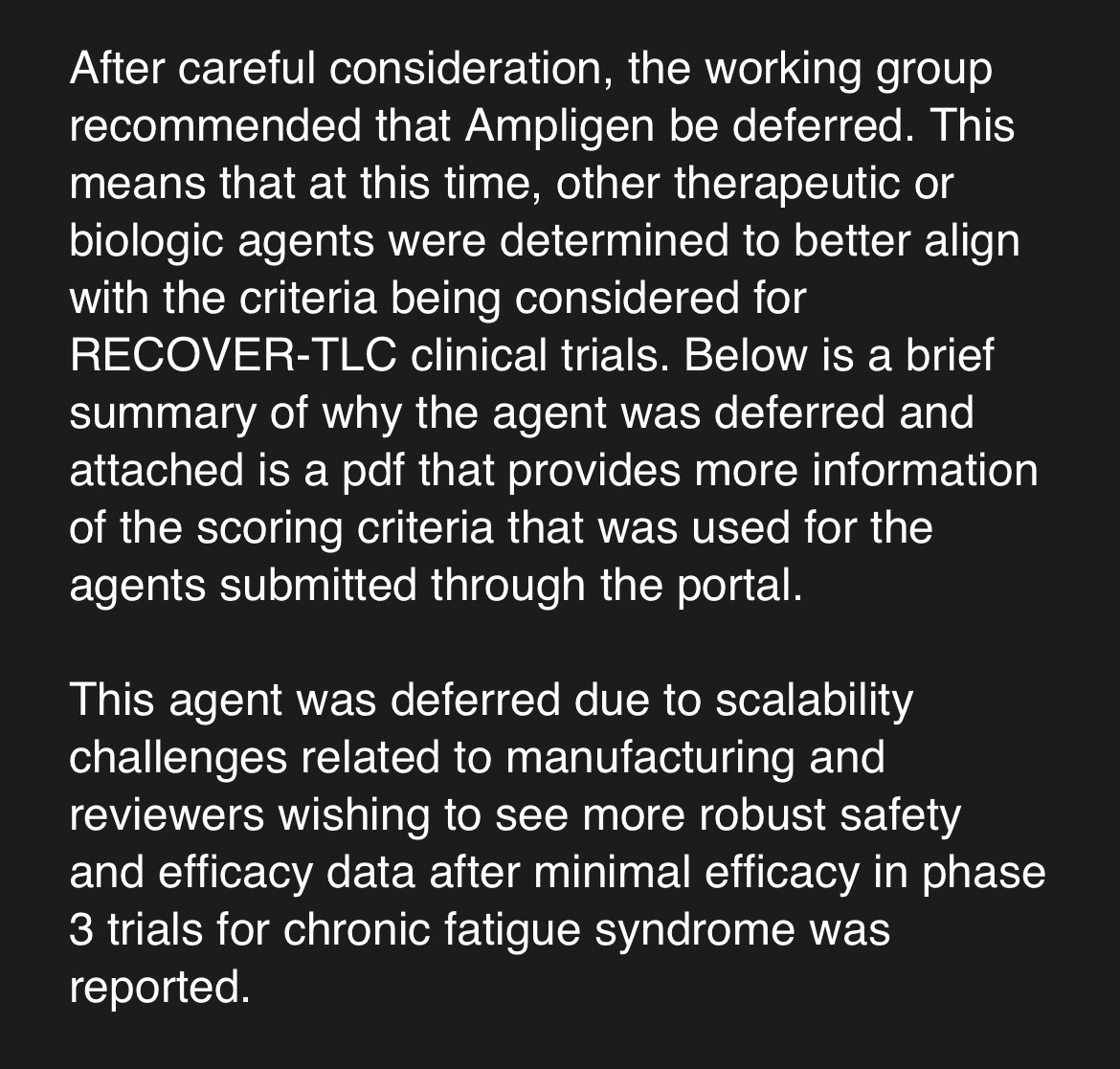 dog178234's tweet image. I received a reply from Recover-TLC regarding Ampligen 📩 🧬