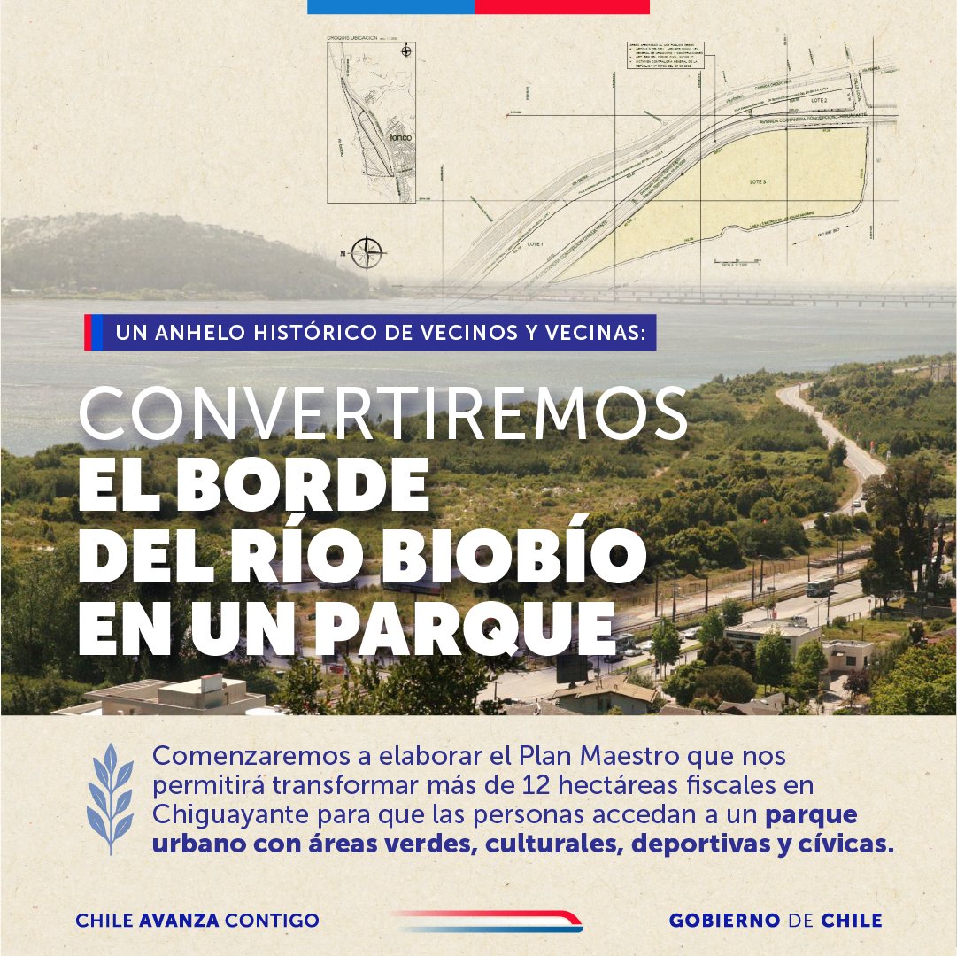 GobiernodeChile's tweet image. 🌳 Lo que por años fue un anhelo en Chiguayante hoy comienza a tomar forma: junto al municipio iniciamos el proceso para convertir 12,6 hectáreas fiscales en un parque urbano. La licitación del proyecto se proyecta para el segundo semestre de este año.