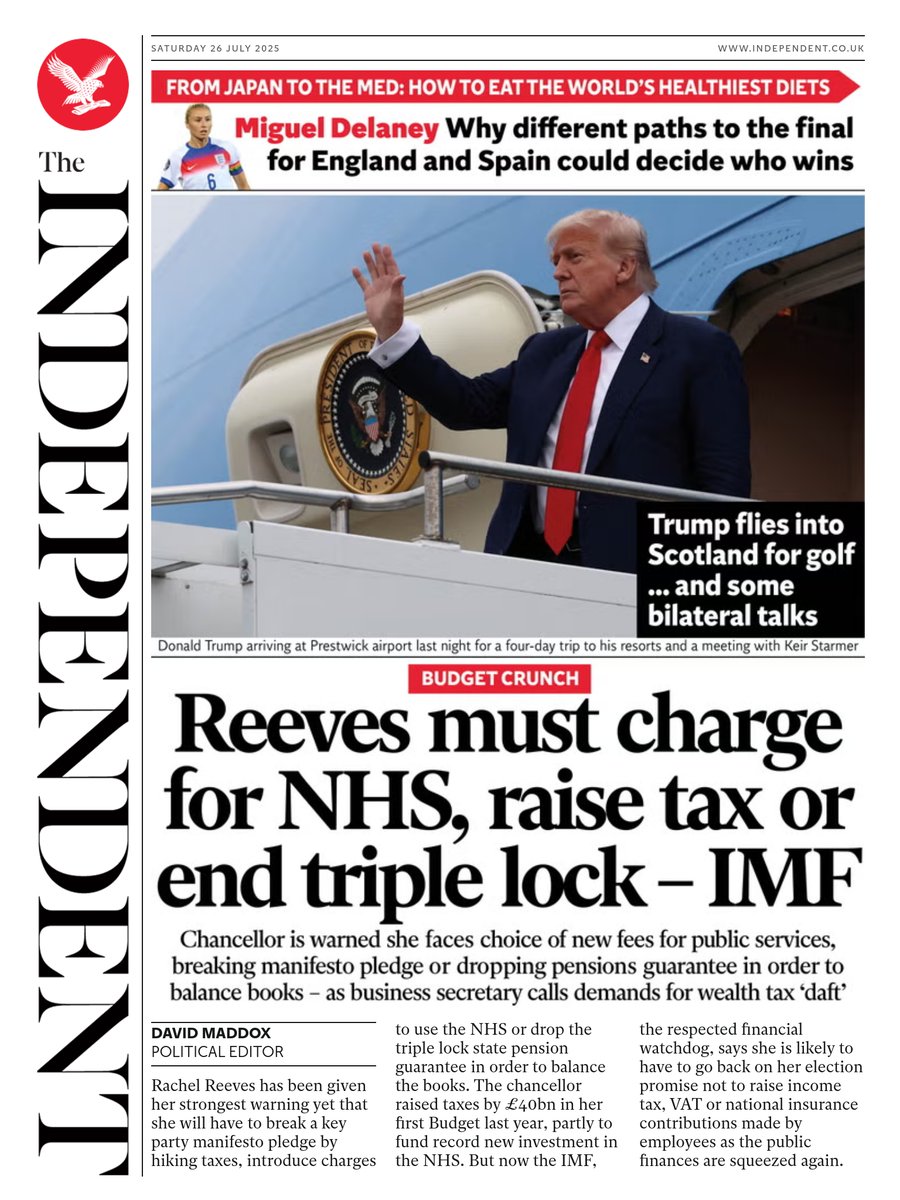 Tomorrow's @independent front page. To subscribe to the Daily Edition independent.co.uk/subscribe