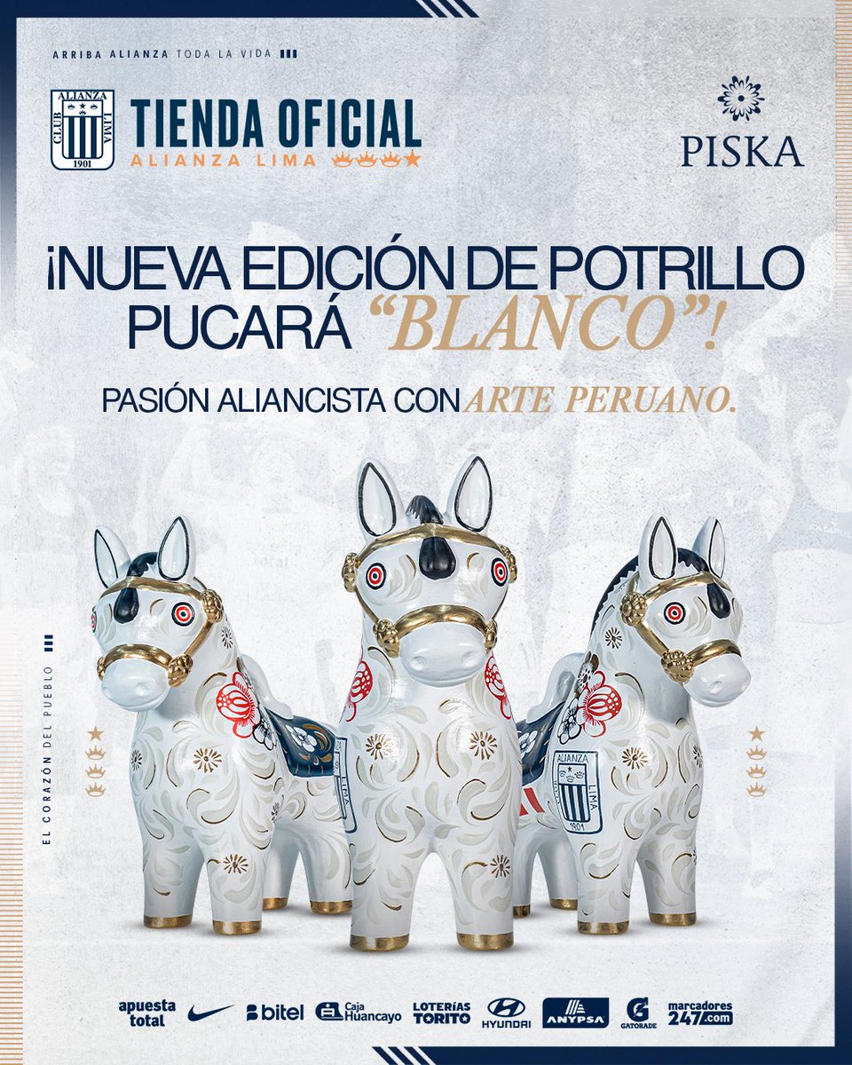 ClubALoficial's tweet image. ¡𝑩𝒍𝒂𝒏𝒄𝒐 𝒆𝒔 𝒕𝒐𝒅𝒐 𝒍𝒐 𝒒𝒖𝒆 𝒆𝒔𝒕𝒂́ 𝒃𝒊𝒆𝒏! 🤍
Potrillo de Pucará 𝐁𝐥𝐚𝐧𝐜𝐨. 🫶🏾
Pasión aliancista con arte peruano 🇵🇪⚽
📍 Ya disponibles en la Tienda Blanquiazul Virtual
tienda.clubalianzalima.com.pe/products?sortB…
#AlianzaLima
#ConAlianzaSiempre
#TiendaBlanquiazul