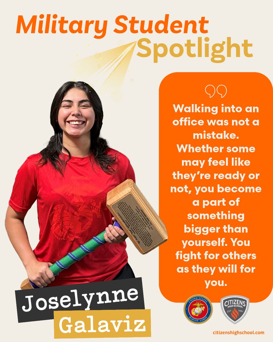CitizensHS's tweet photo. 🎖️ Military Student Spotlight: Joselynne Galaviz 🎖️

We’re thrilled to celebrate Joselynne Galaviz, one of our amazing Military Pathway students at Citizens High School!

#MilitaryPathway #CHSStudents #FutureMarine #ASVABSuccess https://t.co/5JGcbzx5Rr