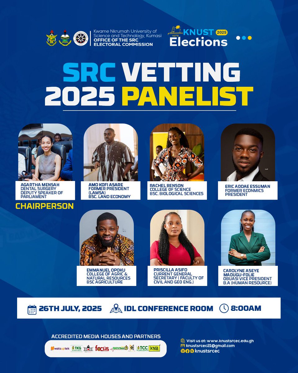 KNUSTSRCEC's tweet image. The Screening Panel for the 2025 KNUST SRC Vetting.

#KNUSTDecides25