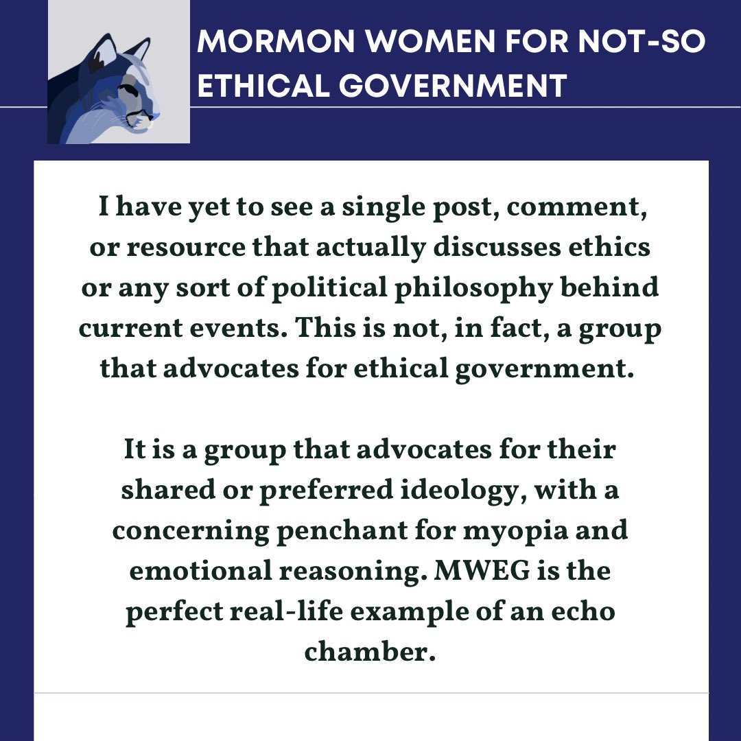 Unsurprisingly, the feminist organization Mormon Women for Ethical Government does not discuss ethics nor philosophy. Instead, as Emma reports, MWEG is a leftist, anti-Trump echo-chamber.

Read the full article at the link below: