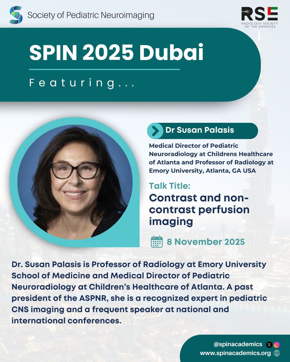 spinacademics's tweet image. Hands down, the friendliest teacher of Neuroradiology, and a strong advocate of outreach education, @SusanPalasis graces #SPIN25 with her astounding piece on perfusion imaging at this year’s advanced imaging lab. Absolutely unmissable. Such a key topic and such an expert!