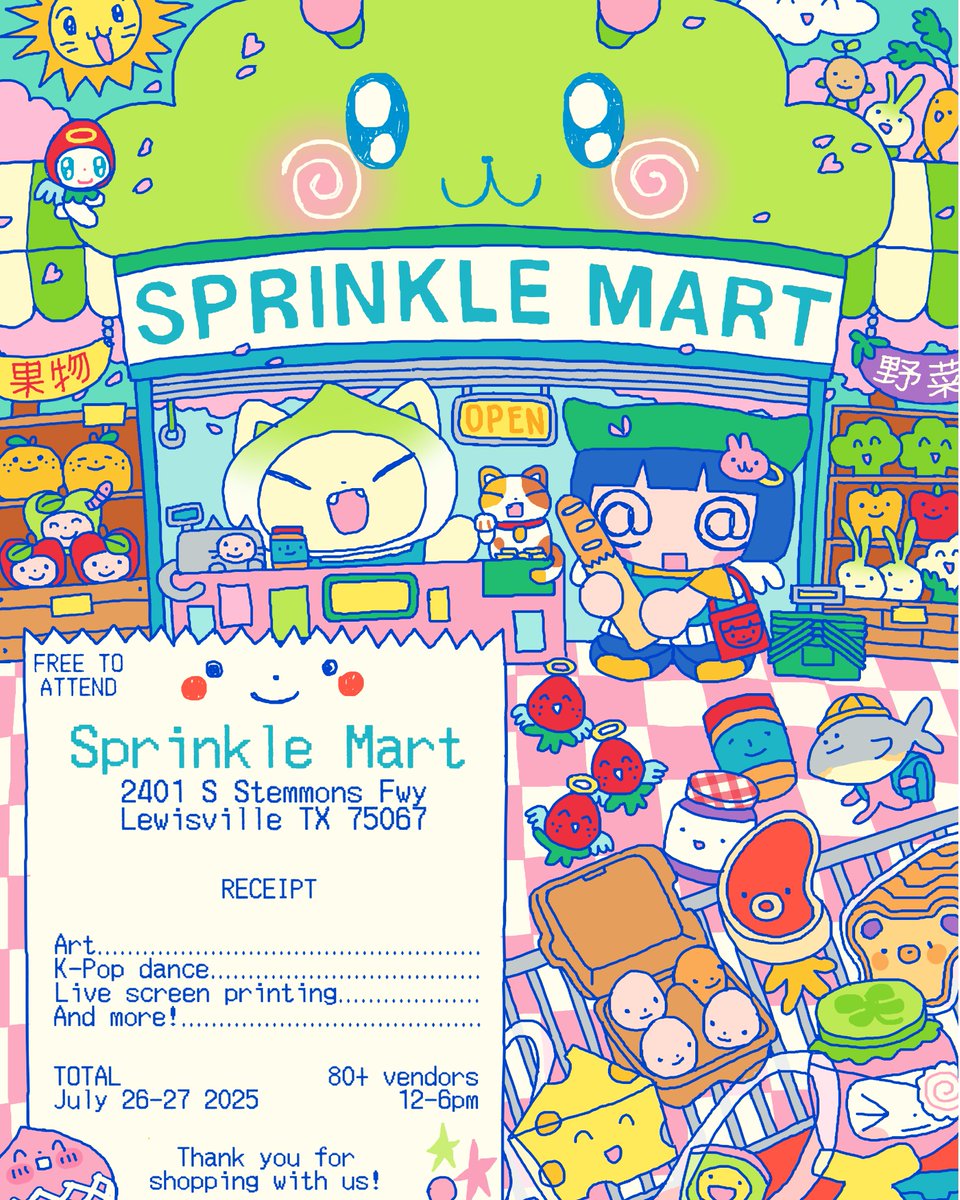 P_Curly's tweet image. I will be at Sprinkle Trinkle Town 4.0- SPRINKLE MART!
This weekend in lewisville, TX!!🛒🍊🍅🍈🍮
I'll be in the Happy Snack Room on the 2nd floor!
With a purchase of 5$ you can collect my trading card too!
See you all there!