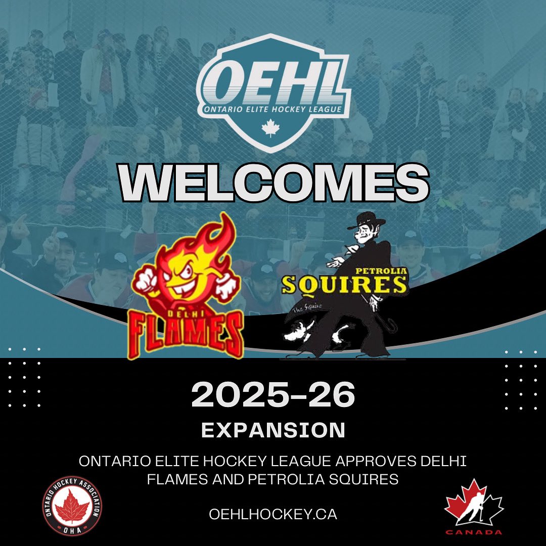 AND THEN THERE WERE 18: The OEHL &amp; Ontario Hockey Association have approved expansion applications for the Petrolia Squires and Delhi Flames. 

oehlhockey.ca/2025/07/25/oeh…