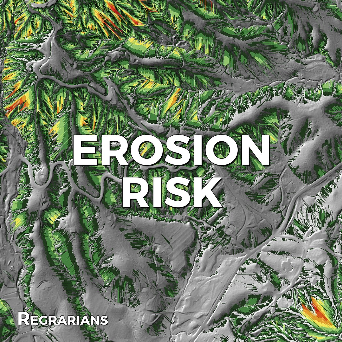 @REGRARIANS BASE MAP SERVICE 
~ Erosion Risk

Our algorithm will survey the watershed within the bare terrain model for potential erosion risk and highlight areas for consideration. While surface features like vegetation are not accounted for, the output can still provide useful