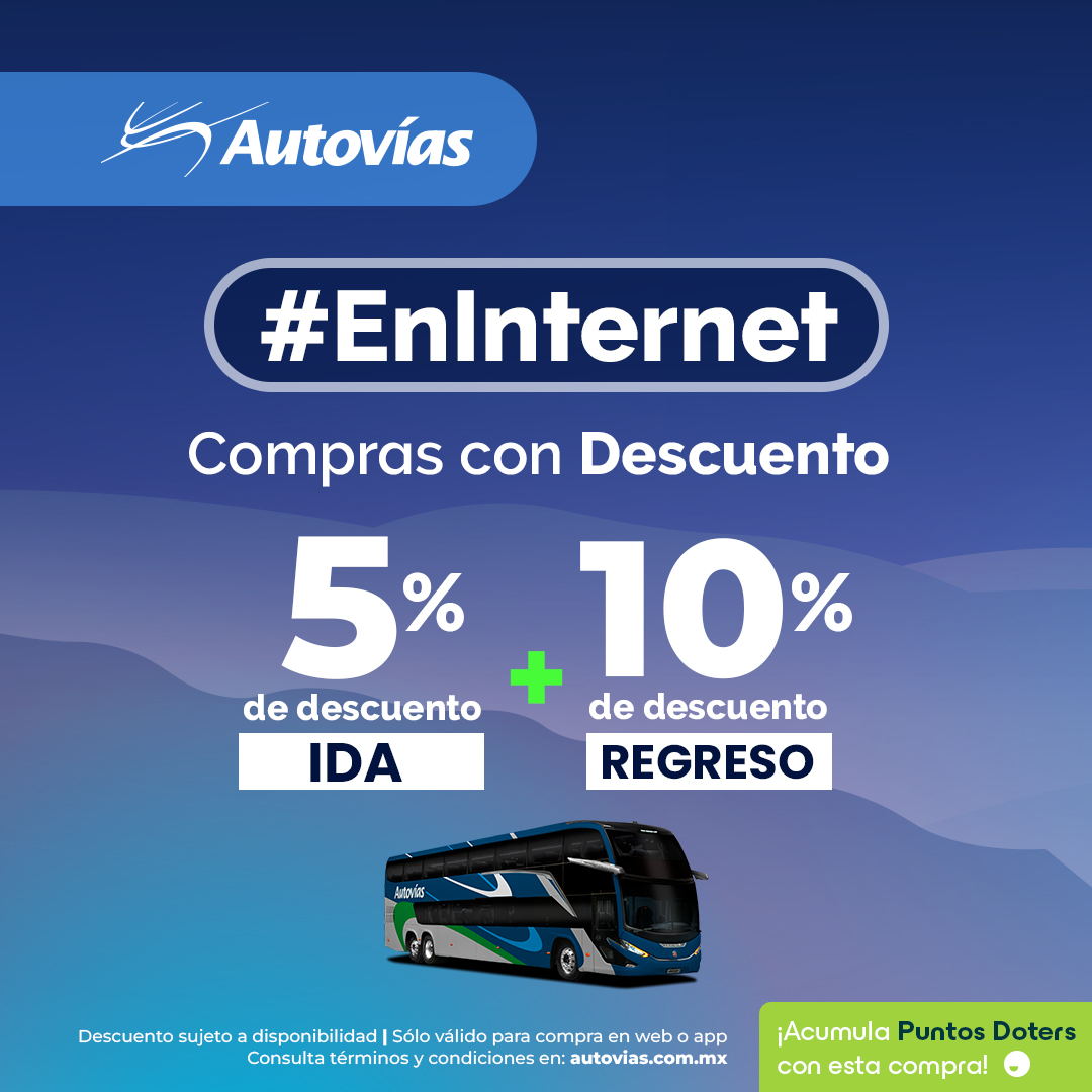 Viajar con Autovías tiene sus ventajas:
💻 🚌  Descuentos en viaje redondo al comprar #EnInternet.
¡Hazlo fácil, hazlo digital!

📱App Autovías | 💻hubs.ly/Q03yZphk0