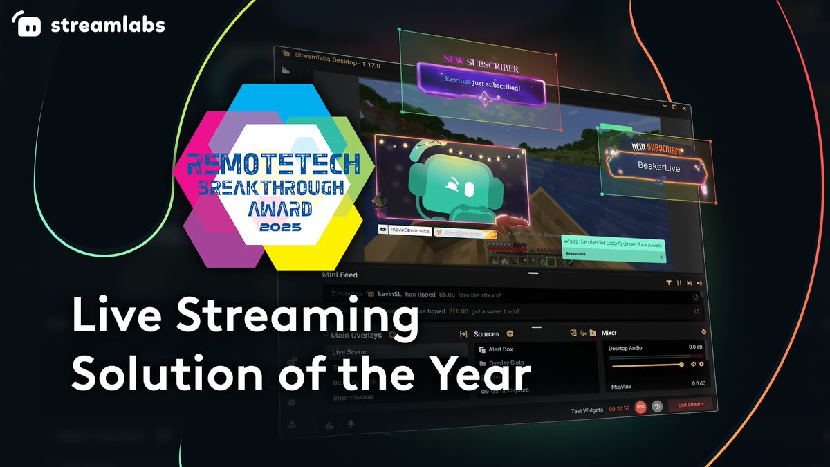 streamlabs's tweet image. 🏆 We’re proud to share that Streamlabs has been named the Live Streaming Solution of the Year in this year's @TopTechAwards Breakthrough Awards! 🎥 Huge thanks to our community for inspiring us to keep innovating.
Read more about the win ➡️ bit.ly/44L84ML