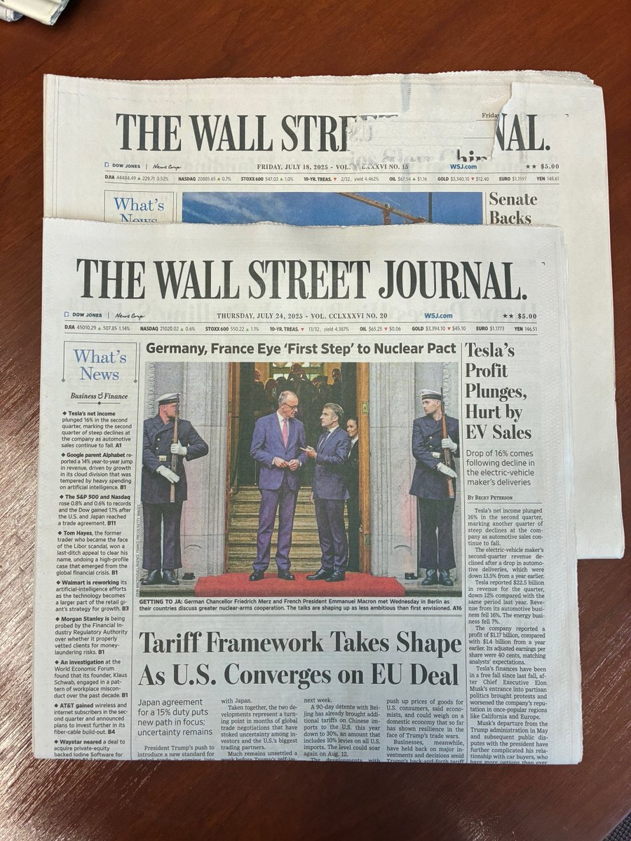 Michael J. Reitz (@michaeljreitz) on Twitter photo My <a href="/WSJ/">The Wall Street Journal</a> just shrank. July 18 on the bottom. July 24 on top.
Yes, I still enjoy reading a paper copy. My <a href="/WSJ/">The Wall Street Journal</a> just shrank. July 18 on the bottom. July 24 on top.
Yes, I still enjoy reading a paper copy.