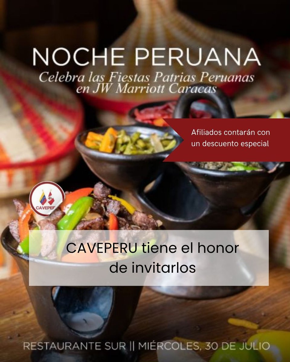 Los esperamos en el Hotel @jwmarriottccs a las 6:00 pmSi quieres más información de cómo asistir,  escríbenos a nuestro WhatsApp 04143484149 o al correo electrónico etapia@caveperu.org 

¡No te olvides preguntar por el descuento especial para nuestros afiliados!
