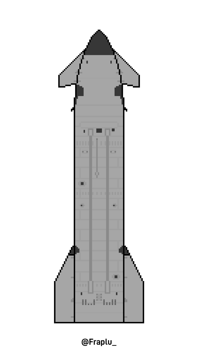 Fraplu_'s tweet image. Revamped my Block 2 Starship a little bit to better match reality. Forward flaps are larger, payload bay and nose have been extended downward slightly, which squished the ring sections. And the aft flaps are a little smaller.