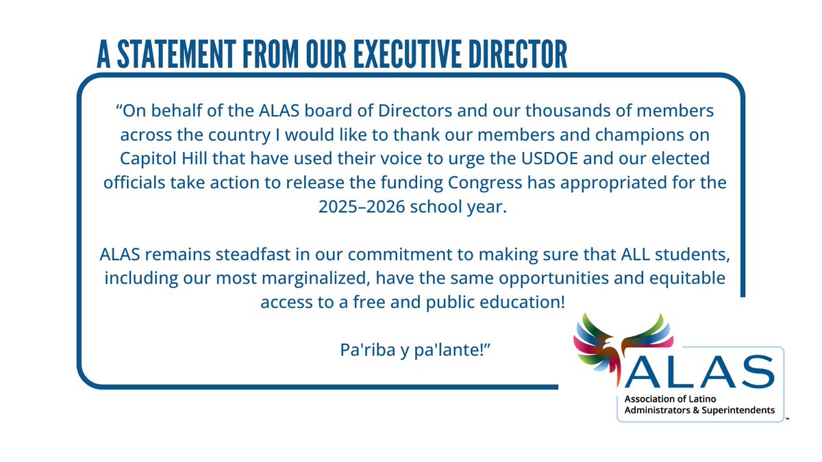 The federal goverment is releasing the billions dollars in frozen grant money for schools. Read the statement from our Executive Director: bit.ly/3GSKnZR