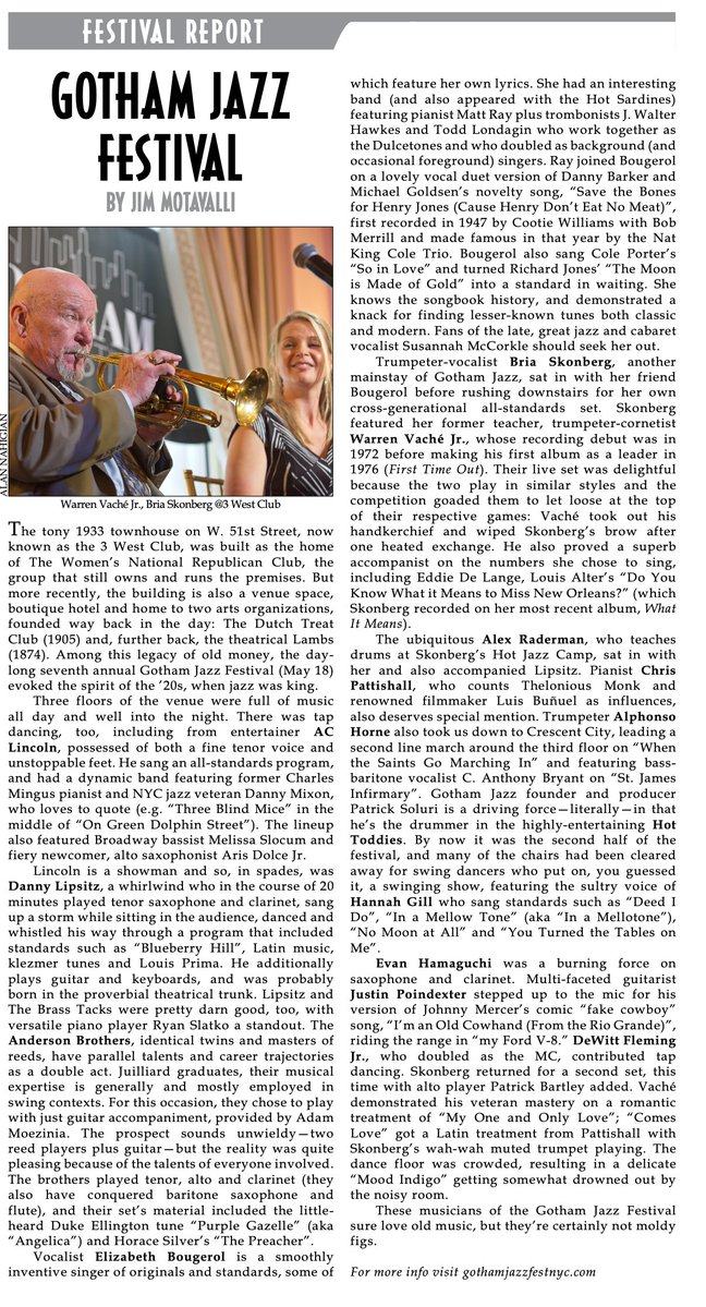 NYC Jazz Record (@nycjazzrecord) on Twitter photo Check out TNYCJR Jul. issue Festival Report (p. 12) on the Gotham Jazz Festival, featuring <a href="/briaskonberg/">Bria Skonberg</a> and see/hear her tonight <a href="/birdlandjazz/">Birdland Jazz Club and Theater</a> (7, 9:30 pm sets). #GothamJazzFestival Check out TNYCJR Jul. issue Festival Report (p. 12) on the Gotham Jazz Festival, featuring <a href="/briaskonberg/">Bria Skonberg</a> and see/hear her tonight <a href="/birdlandjazz/">Birdland Jazz Club and Theater</a> (7, 9:30 pm sets). #GothamJazzFestival