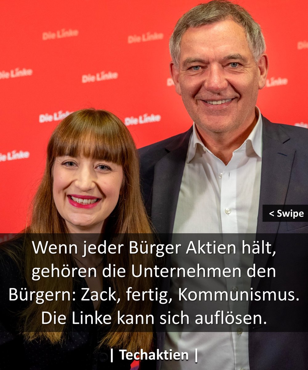 Wenn jeder Bürger Aktien hält, gehören die Unternehmen den Bürgern: Zack, fertig, Kommunismus. Die Linke kann sich auflösen. Happy End. &gt;&gt; Repost, wenn es stimmt. #FinX #Memes