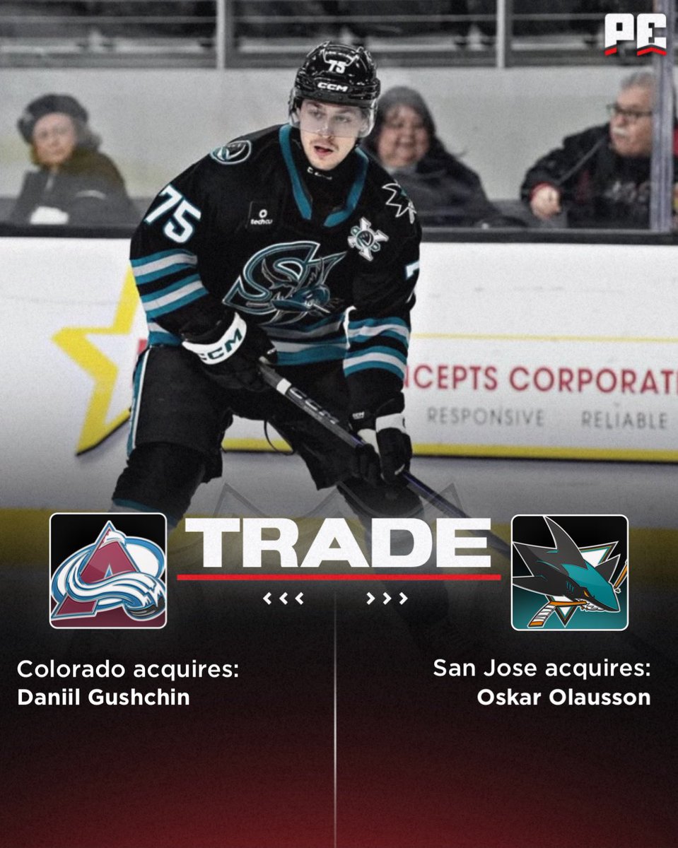 puckempire's tweet image. A swap between two former highly-touted prospects!
Avalanche acquire:
Daniil Gushchin
Sharks acquire:
Oskar Olausson