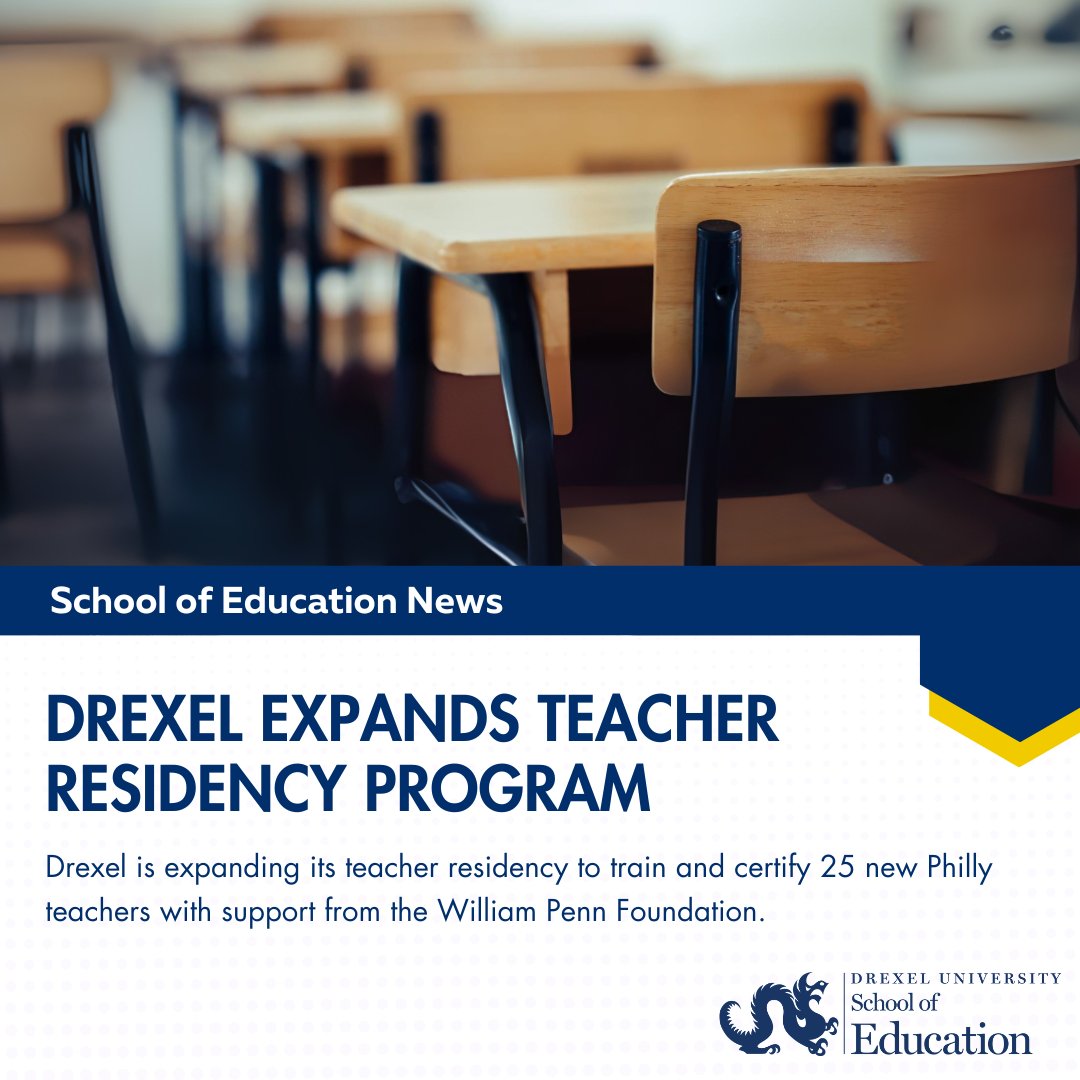 Drexel is expanding its teacher residency program with a $600K grant from the William Penn Foundation to help address Philly’s teacher shortage.

Over 3 years, 25 new teachers will earn Pre-K–4 or Special Ed certification.

Learn more: drexel.edu/news/archive/2…

#ExperienceDrexel