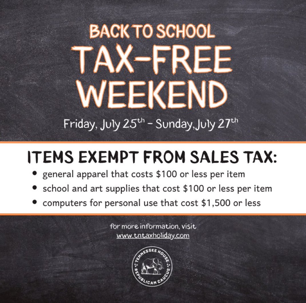 JasonZacharyTN's tweet image. Reminder that back to school tax free weekend started today!