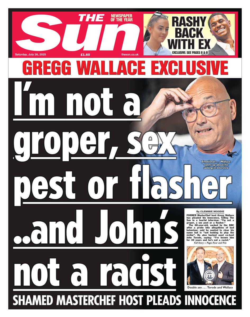THE SUN: I'm not a groper, sex pest or flasher... and John's not a racist #TomorrowsPapersToday