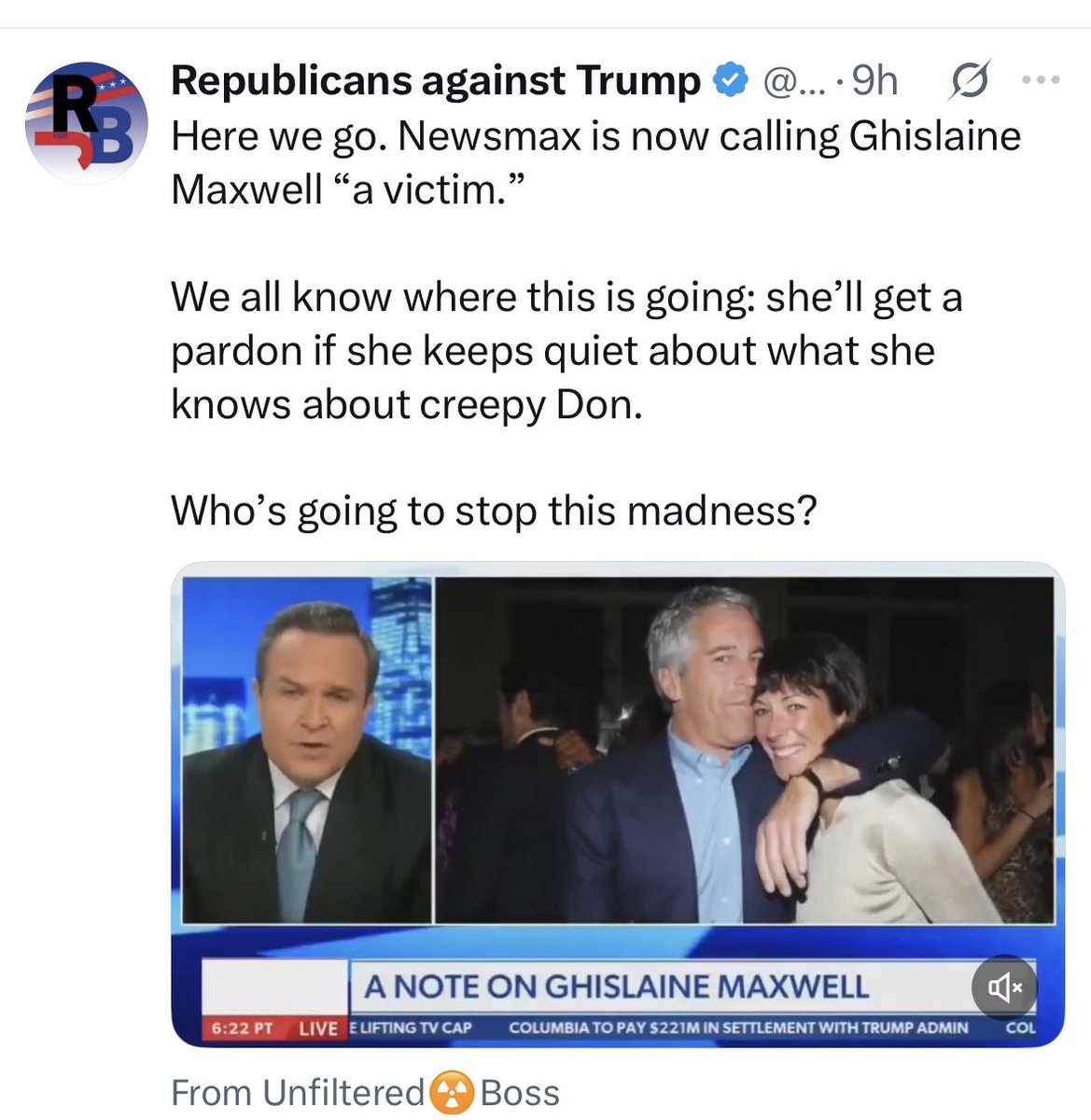 drdave1999's tweet image. Ghislaine Maxwell will obviously say what she’s being coached to say: Trump barely knew Epstein, never visited the island, and never touched a kid. In exchange, she’ll be released from prison.
Within a year, she’ll die under mysterious circumstances. You can bet on it.