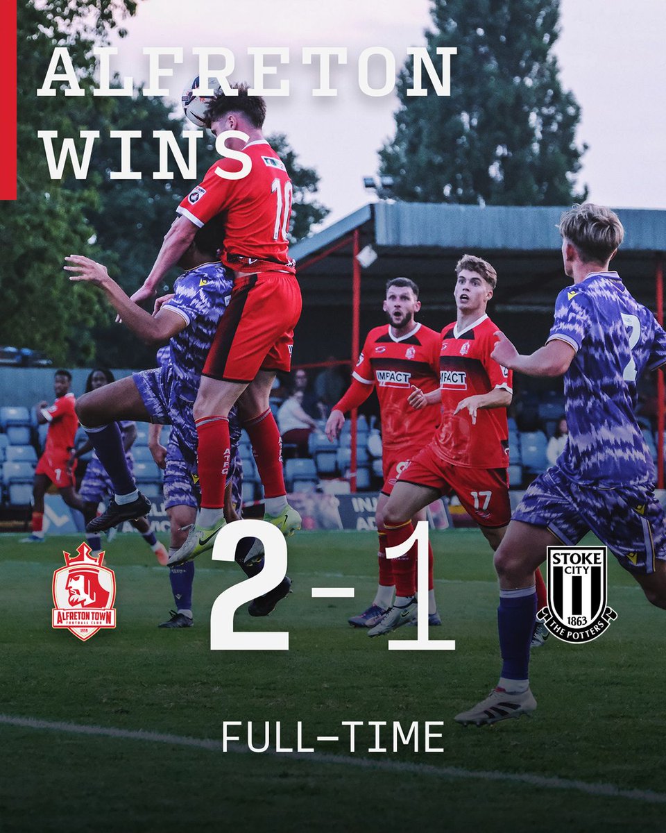 MC DONAGH AT THE DOUBLE FOR OFTON AGAINST POTTERS 

FULL TIME: <a href="/AlfretonTownFC/">Alfreton Town FC</a> 2-1 <a href="/stokecity/">Stoke City FC</a> (McDonagh 45+2' (pen) 51; Bickerton 90+4' (pen)

An maiden pre season victory for the Reds is secured thanks to two goals from Gerry McDonagh as our visitors recieved two reds as tempers