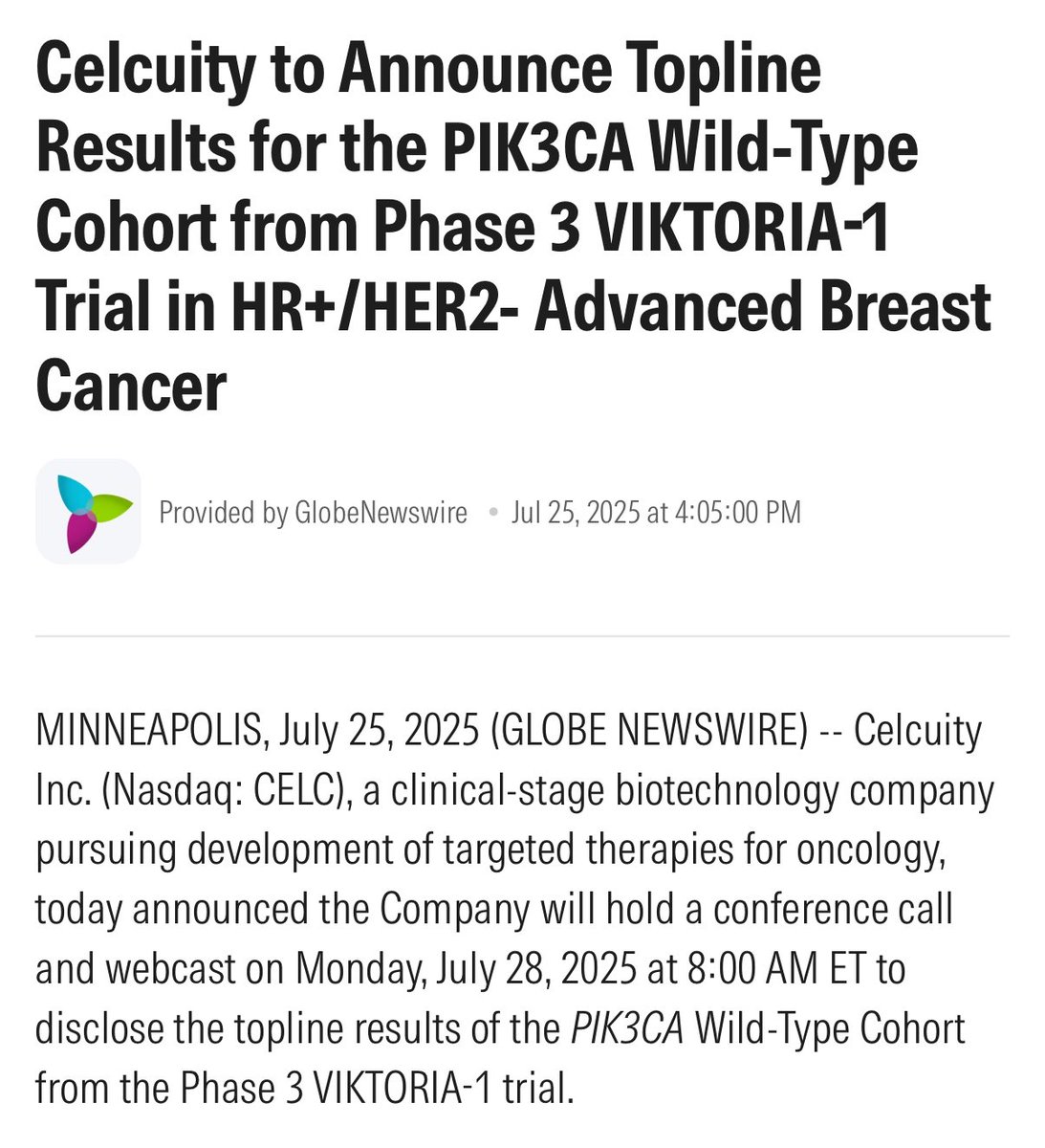 PTarantinoMD's tweet image. Results from the VIKTORIA-1 phase 3 trial (2L fulv/palbo/geda vs fulv/geda vs fulv) to be disclosed next Monday morningstar.com/news/globe-new…
