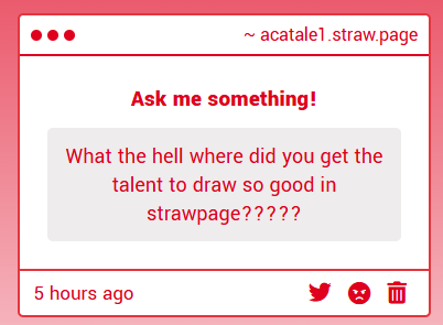 Acatale1's tweet image. It's my first time drawing on strawpage. I think the shitty animaljam drawing program experience helped me for strawpage LMAO
acatale1.straw.page