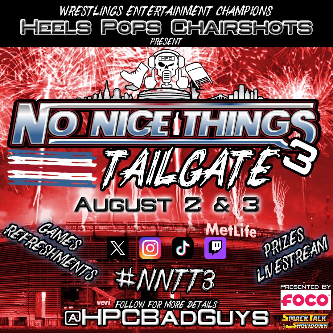 HPCBadGuys's tweet image. Here’s the #SummerSlam card… but the real party’s in the lot 😈🎪
🎮 Games, prizes & giveaways by @SmackTalkShwdwn + @FOCOusa
🔥 2 days of chaos
📍 Aug 2–3 @ MetLife
#NNTT3 is where legends tailgate.