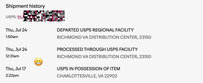 ctrlaltrecycle's tweet photo. USPS taking 7 days to get packages processed through center 1 hour away 🤦‍♂️ https://t.co/1l6RKhiUsg