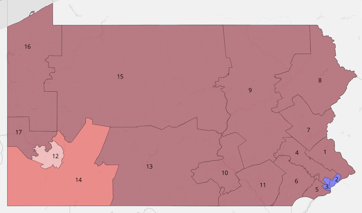 pamapguy's tweet image. 1964 and 1972 presidential elections in Pennsylvania by modern congressional lines