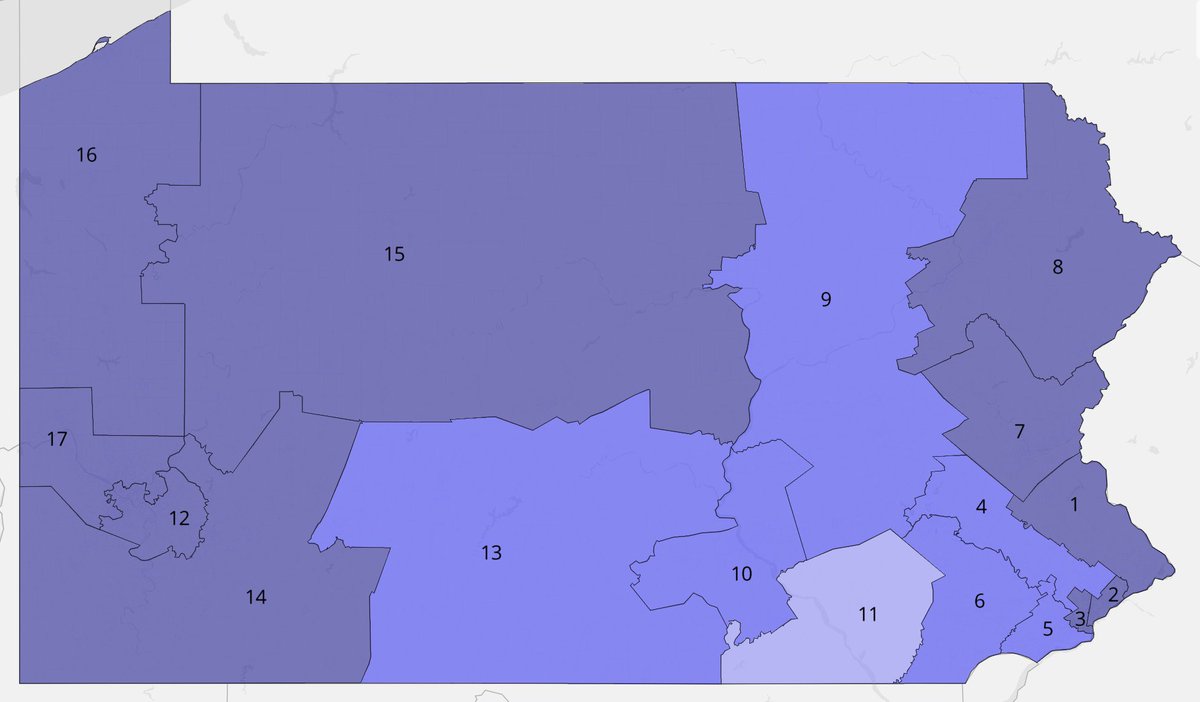 pamapguy's tweet image. 1964 and 1972 presidential elections in Pennsylvania by modern congressional lines
