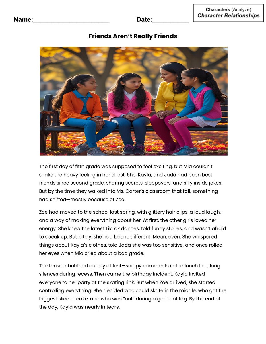 Jeremiah Short (@mr100teacher) on Twitter photo 📖 Explicit ELA Update!
New Character Relationships lesson: A group of girls, a “bad friend,” & cousin Valerie helping them navigate drama.
✨ 5 critical thinking Qs + anchor chart!
📩 DM/email for lesson: thephenomenalstudent@gmail.com
<a href="/TimRasinski1/">Tim Rasinski</a> <a href="/StamStam193/">Laura Stam</a> <a href="/thinkSRSD/">Science of Writing Instruction</a> 📖 Explicit ELA Update!
New Character Relationships lesson: A group of girls, a “bad friend,” & cousin Valerie helping them navigate drama.
✨ 5 critical thinking Qs + anchor chart!
📩 DM/email for lesson: thephenomenalstudent@gmail.com
<a href="/TimRasinski1/">Tim Rasinski</a> <a href="/StamStam193/">Laura Stam</a> <a href="/thinkSRSD/">Science of Writing Instruction</a>
