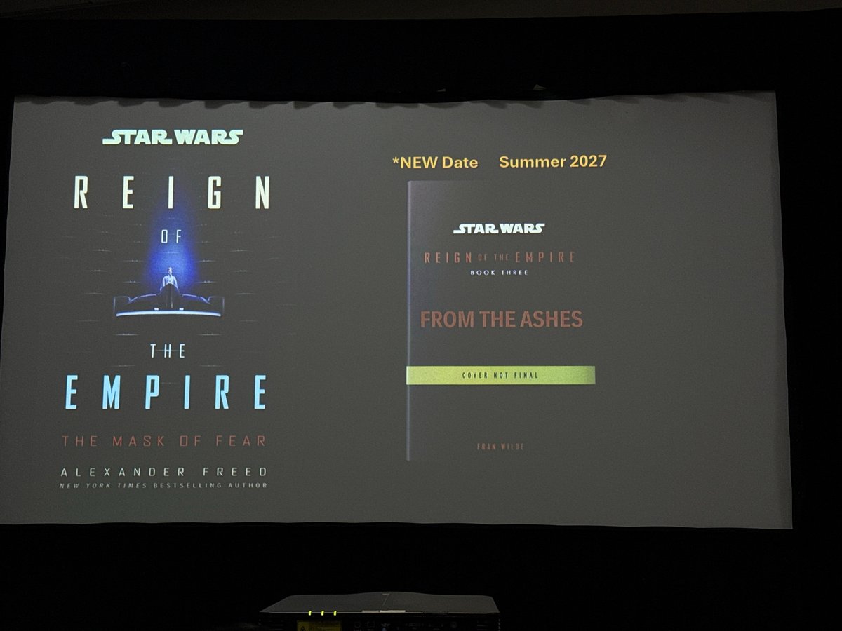 StarWarsNewsNet's tweet image. The final two chapters of the Reign of the Empire trilogy have been revealed!
-Edge of the Abyss by Rebecca Roanhorse, releasing Fall 2026
-From the Ashes by Fran Wilde, releasing Summer 2027
(Image credit @thisdadreads on Bluesky)