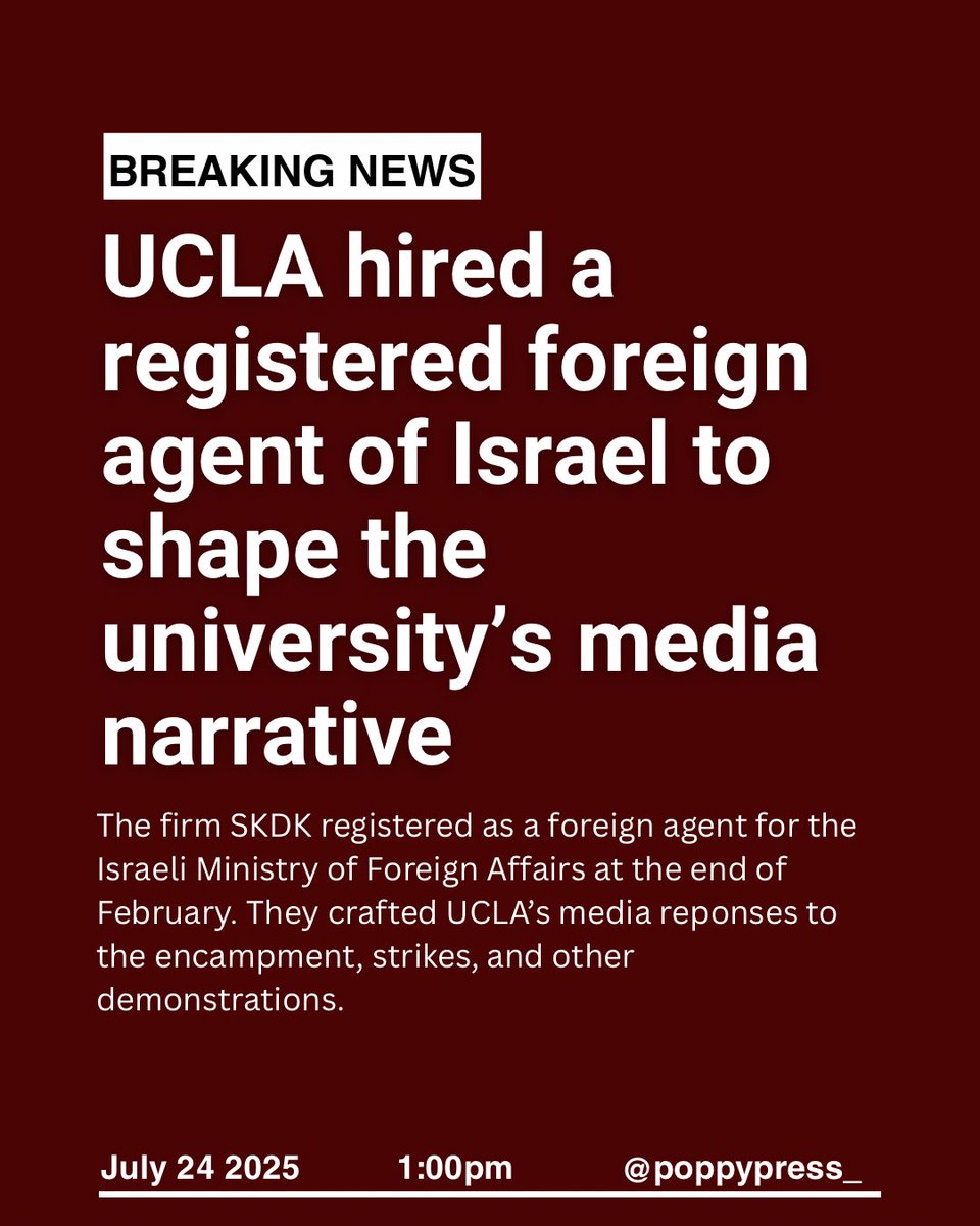 cat__hamilton5's tweet image. Here’s some really good reporting by Poppy Press, which reveals, through university emails, that UCLA partners with SKDK, a registered foreign agent of israel, to craft its narrative on protests. I found it really striking that they lump antisemitism/protests together.