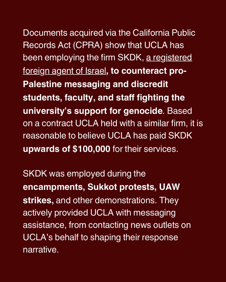 cat__hamilton5's tweet image. Here’s some really good reporting by Poppy Press, which reveals, through university emails, that UCLA partners with SKDK, a registered foreign agent of israel, to craft its narrative on protests. I found it really striking that they lump antisemitism/protests together.