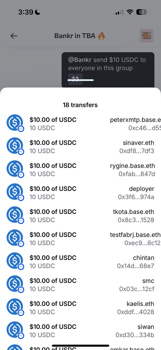 Every time I see this experience in <a href="/baseapp/">Base app</a> - I’m like this is how to become the next great messenger in the world

In one text message, you can send money, anywhere in the world, to anyone, instantly, with any token, split any way you want, no limits, for &lt;$.001

w/ <a href="/bankrbot/">Bankr</a>