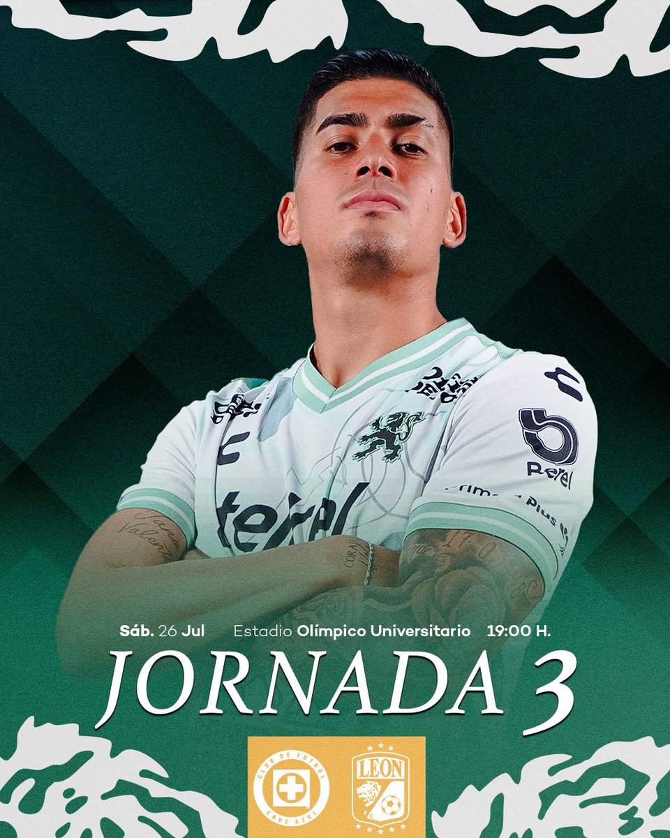 clubleonfc's tweet image. J3 | #AP25
🆚 @CruzAzul
🏟️ Olímpico Universitario
🗓️ Sábado 26 Julio
⏱️ 19:00 H
#SerFieraEsUnOrgullo 🦁
