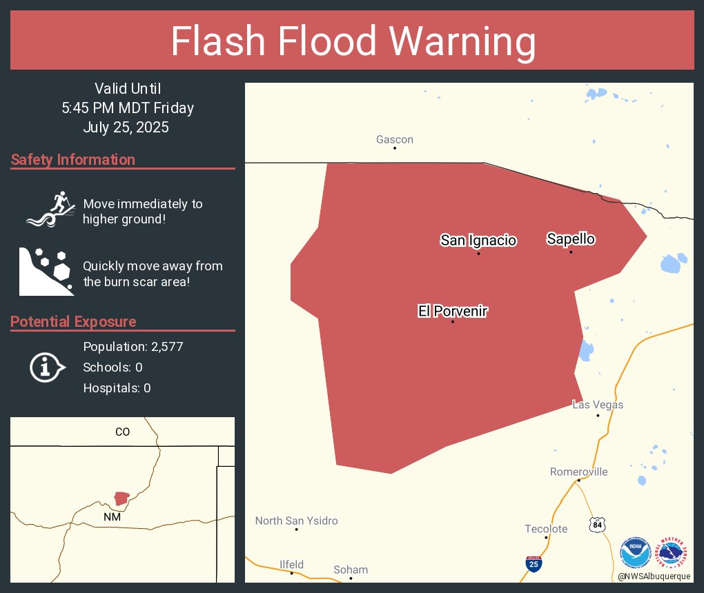 Flash Flood Warning including El Porvenir NM, San Ignacio NM and  Sapello NM until 5:45 PM MDT