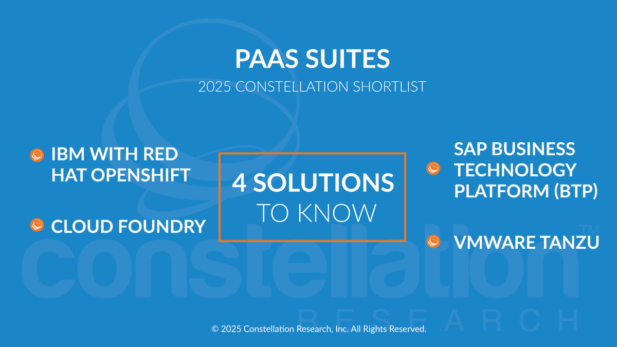 constellationr's tweet image. Check out the ShortList for PaaS Suites for Next Gen Apps by @holgermu zurl.co/AAYPf @IBM w/ @RedHat @cloudfoundry @SAP @VMware
