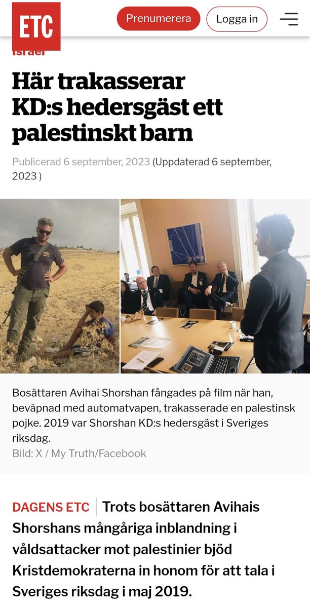 bob_alian's tweet image. #Hedrad gäst hos @kdriks Avihai Shorshan ‼️ Kristdemokraterna in honom för att #tala i Sveriges 🇸🇪 #riksdag i maj 2019.
Nu sprids en film där han, #IDF 🇮🇱 tungt #beväpnad, trakasserar en liten #palestinsk 🇵🇸 pojke. Avihai #Shorshan ultra-Orthodox #sionistisk är en #mördare i…