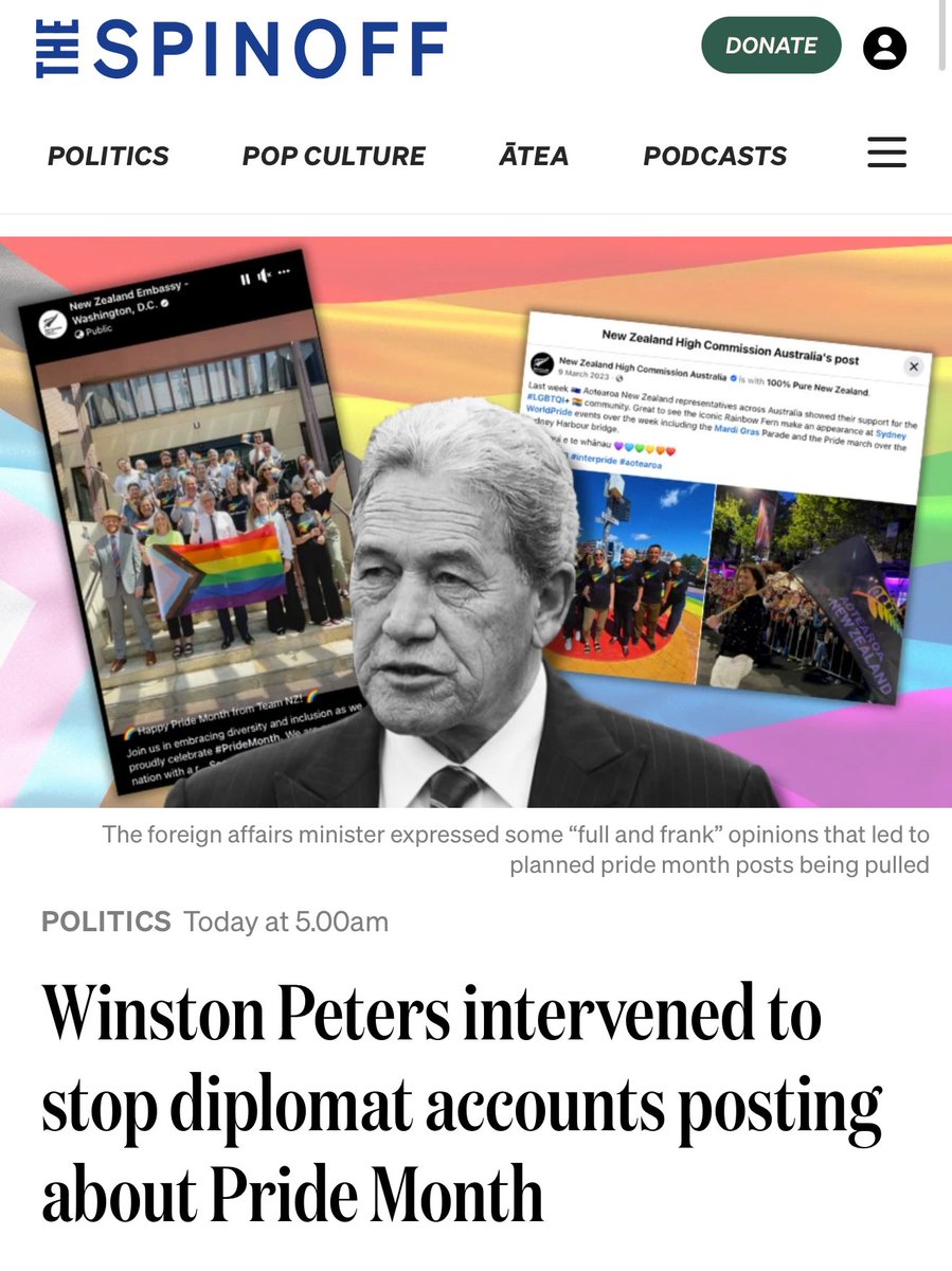 bobmccoskrienz's tweet image. Another win for @winstonpeters ๐ฅณ๐๐ป
โMinister of foreign affairs Winston Peters personally intervened to stop New Zealandโs diplomatic posts around the world from posting about Pride Month on social media, documents show. New Zealandโs embassies and high commissions around theโฆ