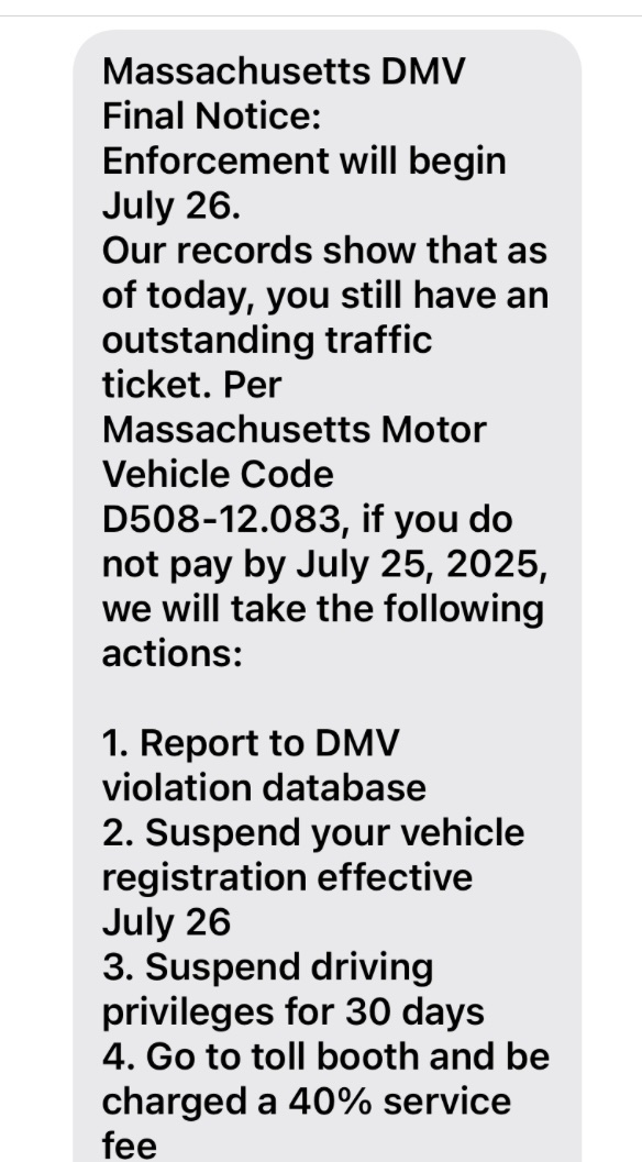 JacqueGoddard's tweet image. Scam alert: fraudulent text messages are state recipients owe money to RMV.@MassRMV Registrar Ogilvie says delete texts. Do not click links.