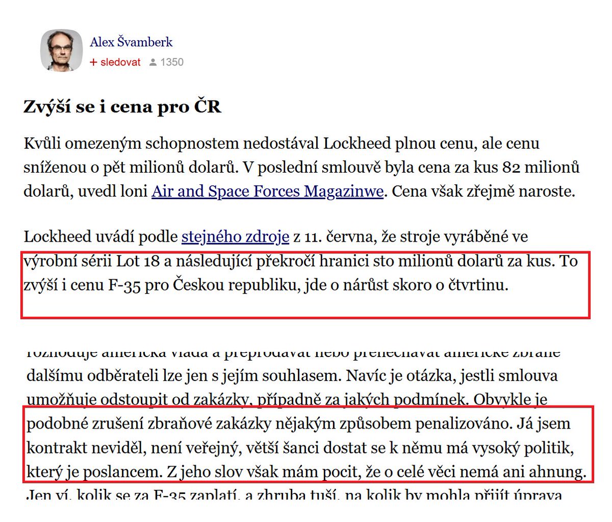 LadislavKozk2's tweet image. V ramci seminare byla zminena inflacni dolozka 6% a 10% (z vyse celeho projektu) jako rezerva kvuli kurzovnim zmenam.

Jak to tedy je? Jsou slova p. Svamberka (na ktere se odvolava Viktor Cistic - p. Ruzicka) pravdiva?  @jana_cernochova ?

Seminar k F-35
youtube.com/watch?v=ft4bVr…