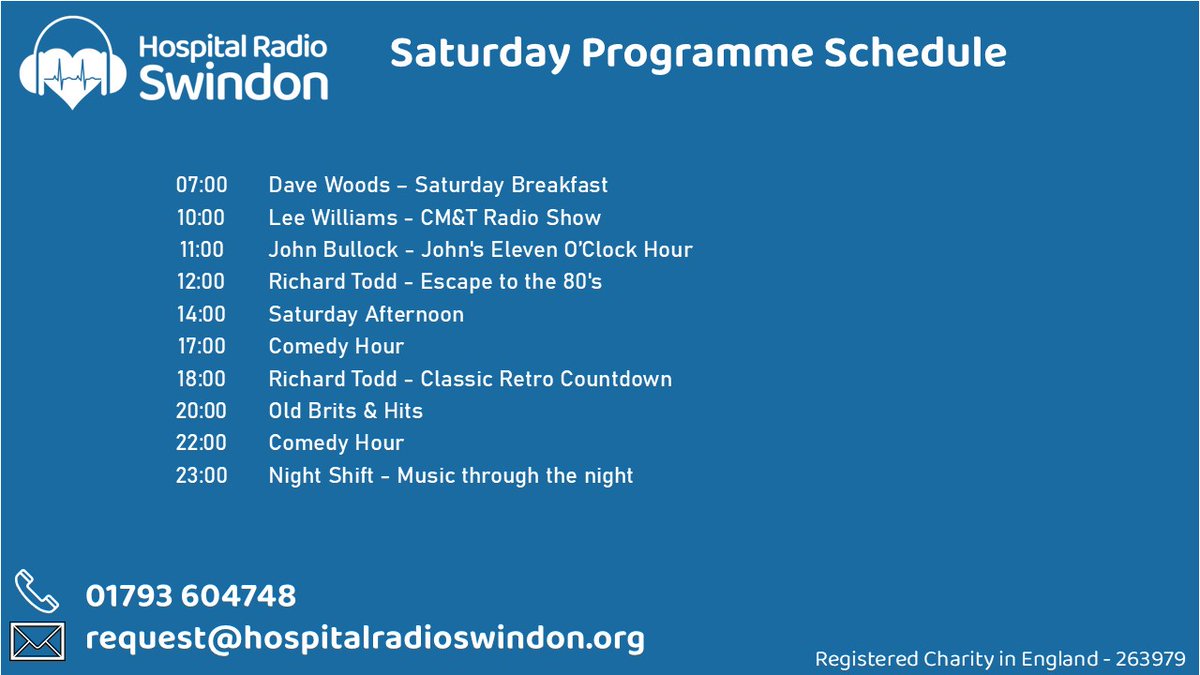 HRSwindon's tweet image. Today's schedule looks like this Listen here - carina.streamerr.co/public/swindon…
@GWH_NHS
#attheheartofthehospital #radioforthegwh