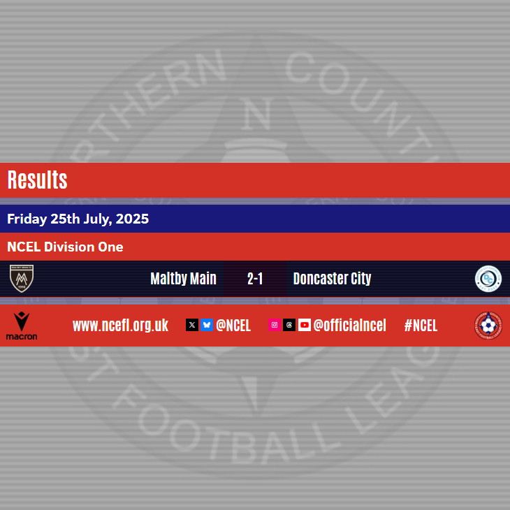 Northern Counties East Football League (@ncel) on Twitter photo FRIDAY'S #NCEL RESULT
A home win for <a href="/MainMaltby/">Maltby Main FC.</a> kicks off the 2025/26 <a href="/MacronWakefield/">Macronstore</a> NCEL Division One season.
More details ⤵️
ncefl.org.uk/matches/day/20… FRIDAY'S #NCEL RESULT
A home win for <a href="/MainMaltby/">Maltby Main FC.</a> kicks off the 2025/26 <a href="/MacronWakefield/">Macronstore</a> NCEL Division One season.
More details ⤵️
ncefl.org.uk/matches/day/20…