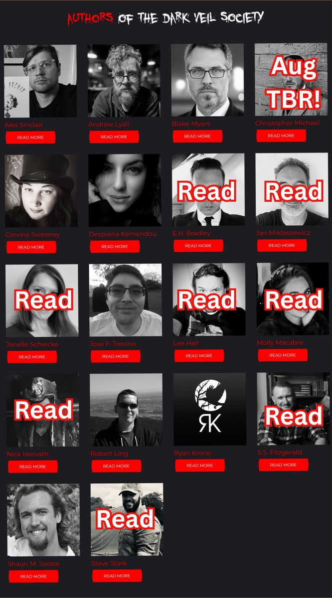 AlreadyOverbook's tweet image. After August I will officially be 50% through all the @DarkVeilSociety authors! Not a single miss! Every one of them have been absolute killers!
If you are a horror fan, this is top-tier talent you don’t want to sleep on.
