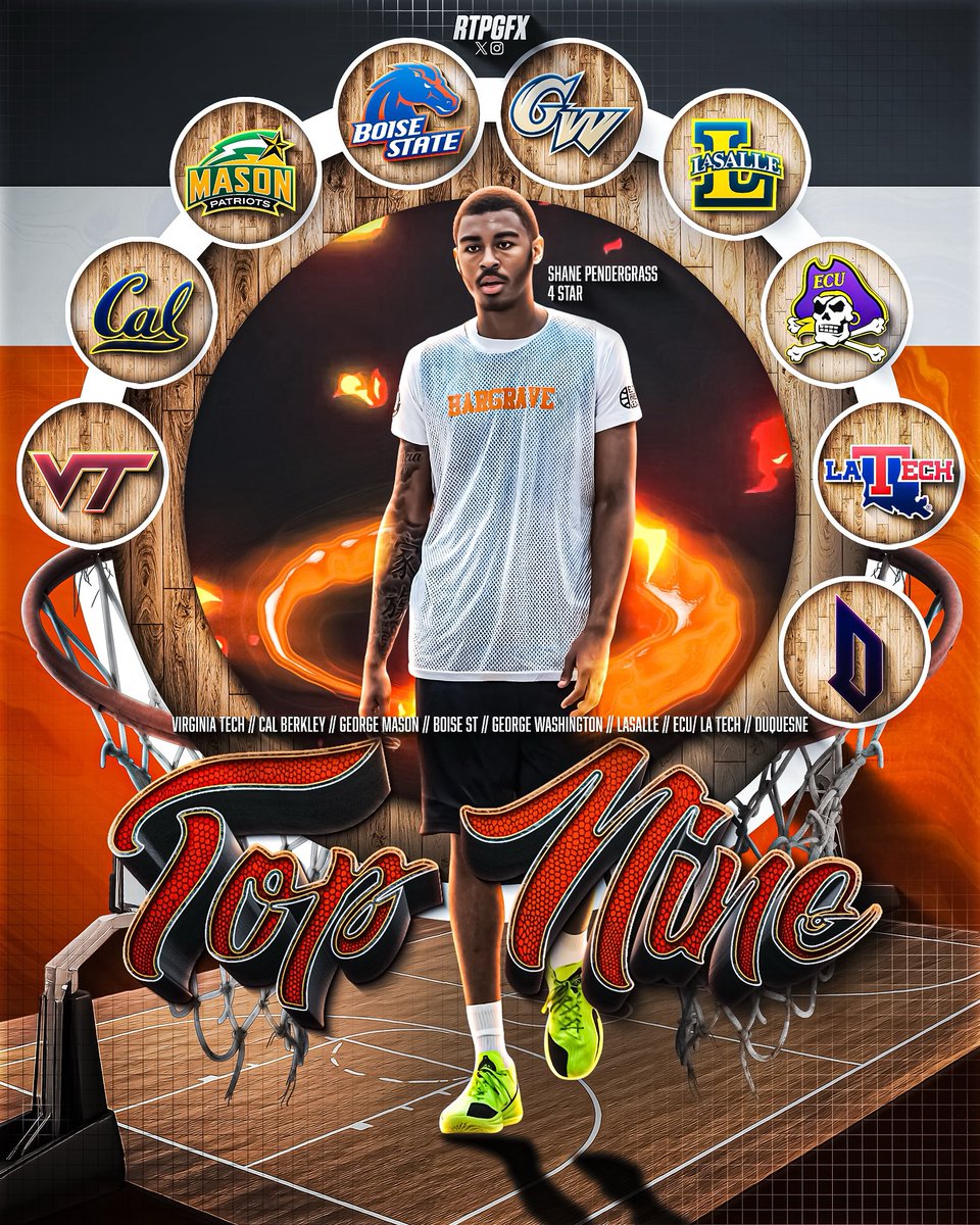 rtpgfx's tweet image. 4🌟 Shane Pendergrass has announced his top 9 schools, he tells @rtpgfx
Pendergrass attended Hargrave Military Academy this past season and has narrowed his list down to these 9 schools. He is ranked 18th ranked Power-Forward in the Class of 2026.
Where will he go?
📸 @rtpgfx