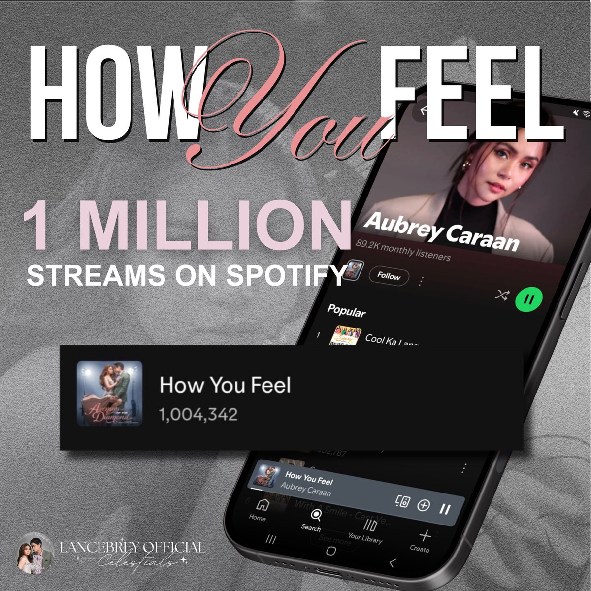 lancebreyofc_'s tweet image. #HowYouFeel by #AubreyCaraan just hit 1M streams on Spotify—all thanks to your love and support!
Every listen, every share, every moment you’ve spent with this song brought us here. 🥹
Congratulations, @Itsmeaubreyc! We’re proud of you! 🤍