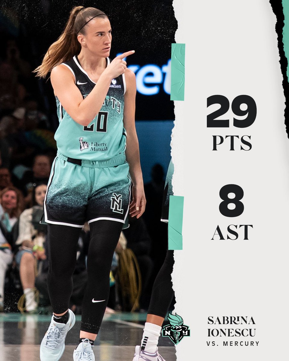 SABRINA IONESCU, HAVE YOURSELF A NIGHT 🔥 

A 20-piece for 20 in the Liberty dub over the Mercury 💪