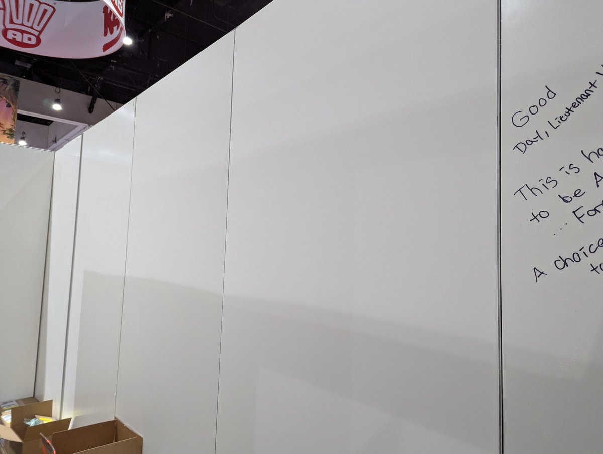 DarthInternous's tweet image. The inside of our booth has these blank walls so I started writing book quotes, for no reason.
Lots of room to cover. What else should go on the wall? #SDCC I'll add to the tapestry.